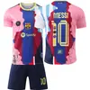 2526 Edição Comemorativa Barcelona Messi Nº. 10 Argentina Uniforme de Futebol Retrô Miami Conjunto de Camisa Infantil e Adulto