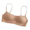 Vendas diretas do fabricante: lingerie popular de decote baixo para mulheres, sutiã pequeno invisível sem costura, estilo fino push-up de corte baixo com decote quadrado