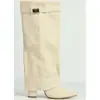 Comercio exterior transfronterizo botas de mujer punta fina pantorrilla ancha pierna recta hebilla metálica botas de media pantorrilla talla extra tacón grueso botas para pantalón botas de mujer