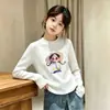 Camada Base Térmica Feminina com Interior Aconchegante Penteado Camiseta de Manga Longa com Gola Redonda Infantil Estilo Novo Outono Inverno Top Casual Versátil