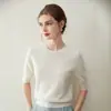 Suéter simple y versátil 100% cachemira para mujer, cuello redondo, manga corta, suave y amigable con la piel, tejido de estilo simple para el día a día