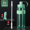 Botella de Agua Grande de Plástico Resistente a Altas Temperaturas, Taza Deportiva Portátil para Exteriores, Botella Espacial con Popote Resistente a Altas Temperaturas