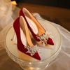 Hermosos Zapatos Rojos de Tacón Alto para Mujer, Uso de Dos Maneras, Nuevos Zapatos de Moda Primavera y Verano 2025 para Novia, Tacones Finos Cómodos para los Pies, Zapatos de Salón para Mujer
