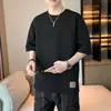 Nueva Llegada Camiseta de Manga Corta de Seda de Hielo para Hombre Primavera y Verano Ins Moda Suelta Talla Grande Manga Media Camiseta con Estampado de Acero Top para Hombre