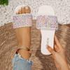 Zapatillas de talla grande para mujer, ropa exterior, verano 2025, nuevas sandalias de mujer de estilo hada con lentejuelas y cabeza cuadrada y suela plana.