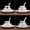 Set de Vajilla de Lujo para Hotel y Club con Borde Dorado, Nuevo Set Comercial de Cuatro Piezas Estilo Chino de Restaurante con Tazones, Platos, Cucharas y Tazas