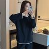 Pijama Nuvens de Veludo com Estilo Minimalista Color-Blocking para Mulheres, Conjunto Trendy de Duas Peças Espesso, Roupa de Casa Quente e de Caimento Solto