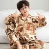 2026 Pijamas Pijamas Infantiles Niños y Niñas Nuevo Cárdigan Primavera Otoño Invierno Manga Larga Niños y Niñas Solapa Conjunto de Ropa para el Hogar