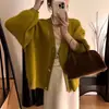 Cardigan de Tricô Estilo Coreano Estilo Preguiçoso Casaco Suéter Feminino Primavera e Outono Novo Decote V Redutor de Idade Doce Cor Sólida Versátil Top