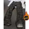 Calça Jeans Camuflada Retro Americana com Forro de Lã para Homens, Outono e Inverno Nova Marca Tendência Casual High Street Roupa de Trabalho Reta de Perna Larga