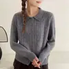 Cárdigan suéter de punto abierto, 100% lana para mujer, estilo minimalista de lujo ligero, nuevo estilo otoño/invierno, con cuello de solapa, prenda de punto exterior