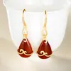 Ganchos para pendientes de plata de ley S925 con incrustaciones de oro de ágata roja del sur para mujer, Pendientes elegantes y de moda de lágrima de ágata roja del sur
