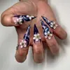 Unhas Usáveis Europeias e Americanas de Venda Quente Transfronteiriça, Pontas de Unhas Postiças Pontiagudas Longas Florais Frescas em Relevo, Produtos de Nail Art Acabados, Estilo Longo
