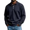 Camisa Polo Masculina de Manga Longa, Cor Sólida, Corte Solto, Botões Pesados, Estilo Europeu e Americano Transfronteiriço, Camiseta Masculina Versátil Casual para Esportes