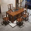 JM Juego de mesa de té y sillas de madera maciza china para apartamento pequeño, balcón de casa, sala de estar, mesa de té integrada, un juego completo de mesa de café Gongfu