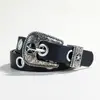 Cinturón Retro Hip-Hop Calado Ojos de Aire Tallados Europeos y Americanos Hebilla de Pin Punk Clavo de Sauce para Mujer Cinturón Casual Antiguo para Mujer