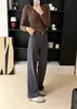 Calça Jeans Relaxada de Perna Reta Outono~Cintura Alta Francesa Retrô Emagrecedora Solta Elástica Perna Reta Jeans Longo Feminino H081908