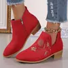 Botas de mujer talla grande transfronterizas otoño e invierno 2025 nueva moda europea y americana punta fina Amazon botas cortas estampadas venta al por mayor para exportación