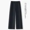 Pantalones de traje grises hechos a medida para mujer, nuevos pantalones de pierna ancha de moda primavera/otoño 2026, pantalones rectos cropped para mujeres petite