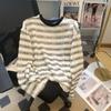 Camiseta de Manga Larga Retro a Rayas Burbuja Hueca de Talla Grande 150 kg para Mujer, Camiseta Básica de Primavera y Otoño