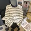 Oferta Especial [Fotos Reales, Calidad Original] Camiseta de Manga Larga Rayada con Burbujas Huecas, Talla Extra Grande 150 kg para Mujer