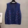 Chaleco de punto con cuello de cárdigan bordado para mujer, nuevo estilo primavera y otoño, prenda exterior holgada, chaleco de punto de moda