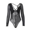 Ropa de mujer de estilo europeo y americano de comercio exterior Otoño Nuevo mono sexy de manga larga ajustado con costuras de malla sin espalda de Spice Girls