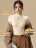 Camisa Base de Cor Sólida Aconchegante e Espessa com Gola Alta Meia para Mulheres, Novo Estilo Outono/Inverno, Roupa Íntima de Manga Longa, Emagrecedora, Top Versátil