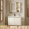 Gabinete de Baño Espacial Engrosado Combinación Crema Lavabo de Esquinas Redondas Tocador de Inodoro Lavabo Cerámico Integrado Simple