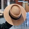 Celebridad de Internet Vacaciones de Verano Sombrilla de Playa Sombrero de Paja Tejido a Mano para Hombres y Mujeres Ala Ancha Ala Plana Sombrero de Copa Francés para Socialité