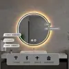 Espejo de Baño Inteligente Táctil Redondo Escandinavo Transfronterizo Espejo de Baño LED Luminoso Antivaho Montado en Pared Espejo de Maquillaje