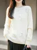 Suéter de Tricô com Gola Redonda de Lã Cashmere Novo Outono/Inverno 2026 Manga Longa Feminino Uva Com Contas Suéter Top de Lã Escovada