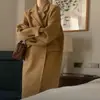 El tamaño ha sido actualizado. Elegante cuello de traje estilo francés, de un solo botón, corte holgado, versátil, abrigo largo de lana hasta la rodilla