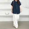 Camisa Casual Feminina de Cor Sólida Retro, Manga Morcego Solta, Design Nicho, Confortável, Verão
