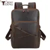 TIDING Nueva mochila de cuero genuino para hombre, mochila vintage de piel de vaca para ordenador, mochila para viajes al aire libre y ocio