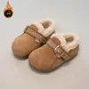 Zapatos Birkenstock para Niñas con Forro Polar 2026 Invierno Nuevo Estilo Zapatos de Algodón Retro para Niños Zapatos Gruesos de Piel Sintética Antideslizantes Cálidos Versátiles
