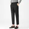Pantalones de traje para hombre, de verano, finos, ajustados, rectos, cortos, negros, estilo occidental, holgados, informales, largos.
