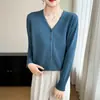 Cardigan de Tricô Gola V Fio 100% Algodão Novo Outono/Inverno 2026 Manga Longa Feminino Cor Sólida Solto Versátil Peça de Sobrepor Feminino