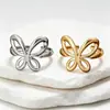 Anillo Abierto de Mariposa de Lujo Ligero para Mujer, Moderno y Único, Anillo de Acero Inoxidable Chapado en Oro, Joyería de Comercio Exterior Transfronterizo