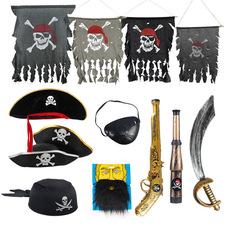 Accesorios de Halloween, cosplay, máscara de ojo pirata, sombrero pirata de calavera, bandera decorativa, suministros para fiesta de mascarada