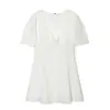 Vestido Corto de Verano Sexy con Escote en V, Botones al Frente, Calado Bordado, Mangas Cortas, Estilo Europeo y Americano, Ceñido a la Cintura, Ajustado, para Vacaciones
