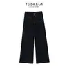 Jeans Negros de Pierna Ancha para Mujer en Otoño e Invierno Nuevo Talla Grande Gorditas mm Figura de Pera Efecto Adelgazante Elásticos Sueltos Pantalones Rectos