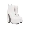 Novas 32 Botas de Cavaleiro de Salto Alto Código de Comércio Exterior Grosso 43 Botas Curtas com Cadarço Tabela de Tamanhos Quadrado Branco Verde Preto