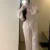 Pijama de Seda Helada para Mujer de Primavera y Otoño con Bordes Fruncidos, Estilo Satén de Lujo, Conjunto de Ropa de Casa de Seda Helada de Alta Gama