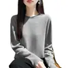 Suéter de punto para mujer con cuello redondo, fino y ligero, con dobladillo enrollado, color liso, mangas largas, versátil para usar en capas y adecuado para el uso diario.