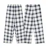 Retro Americano Hco Gaviota Pequeña Cuadros Letra Puños con Cinta Tejida Casual Versátil Pantalones Largos Pantalones de Pijama a Cuadros para Mujer Modernos