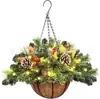 Cesta Pendente de Natal Mais Vendida da Amazon Pvc Folhas de Pinheiro Misturadas 50cm Cesta Pendente de Coco Cesta Pendente de Natal Artificial Decoração de Natal