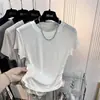 Camiseta Modal Sexy de Alta Qualidade com Caimento Justo para Mulheres, Top de Manga Curta para o Verão com Franzido Lateral na Cintura