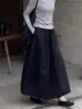 Saia Botão de Flor Preta Feminina Estilo Novo Outono Inicial 2024 Cintura Deslocada Cobrindo Emagrecimento Cintura Alta Comprimento Médio Saia Longa