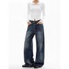 Jeans Wide Leg Relaxado para Mulheres de Cintura Alta Reta Solta Primavera Tendência Versátil Calças Wide Leg